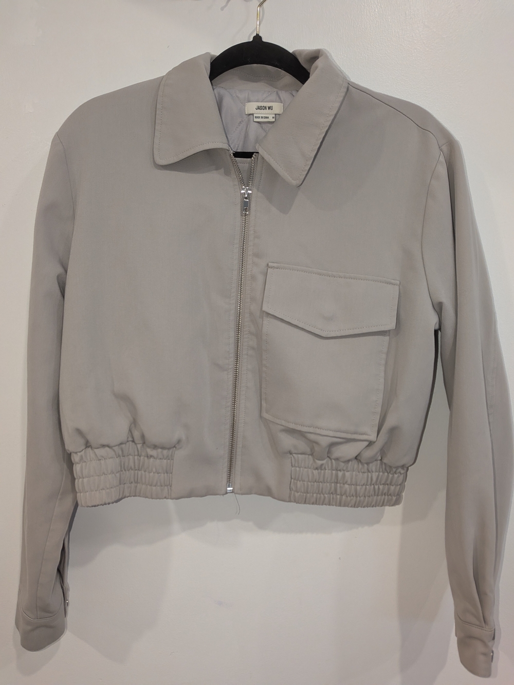 Jason Wu Light Gray Cropped Bomber Jacket